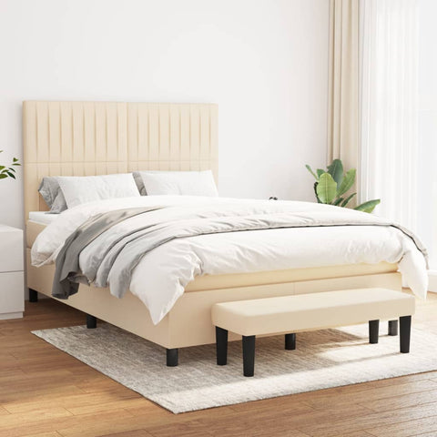 vidaXL Boxspringbett mit Matratze Creme 140x190 cm Stoff