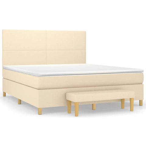 vidaXL Boxspringbett mit Matratze Creme 160x200 cm Stoff