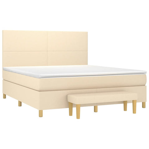 vidaXL Boxspringbett mit Matratze Creme 160x200 cm Stoff