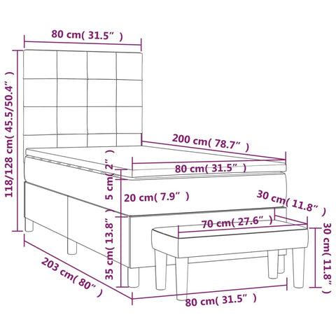 vidaXL Boxspringbett mit Matratze Dunkelgrau 80x200 cm Stoff