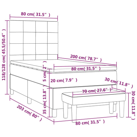 vidaXL Boxspringbett mit Matratze Creme 80x200 cm Stoff