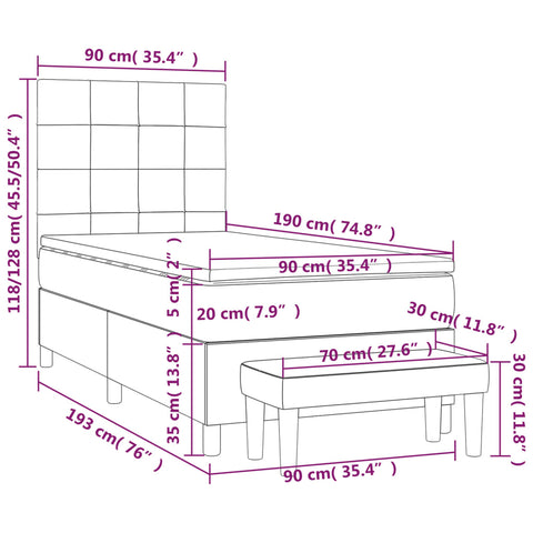 vidaXL Boxspringbett mit Matratze Dunkelbraun 90x190 cm Stoff