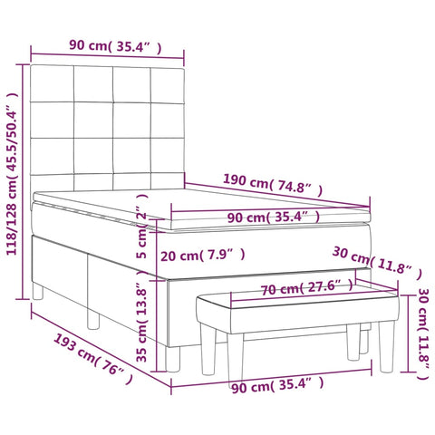 vidaXL Boxspringbett mit Matratze Taupe 90x190 cm Stoff