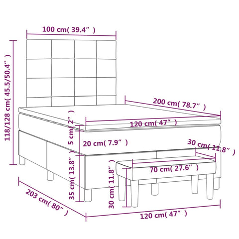 vidaXL Boxspringbett mit Matratze Dunkelbraun 120x200 cm Stoff