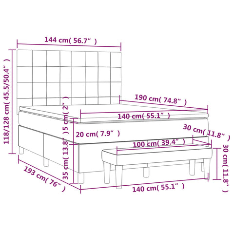 vidaXL Boxspringbett mit Matratze Taupe 140x190 cm Stoff