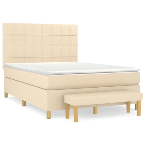 vidaXL Boxspringbett mit Matratze Creme 140x190 cm Stoff