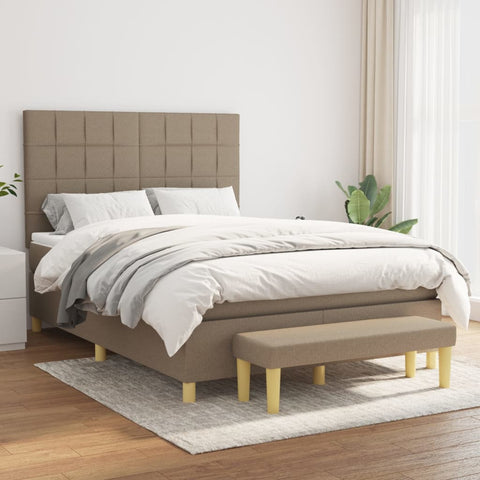 vidaXL Boxspringbett mit Matratze Taupe 140x200 cm Stoff