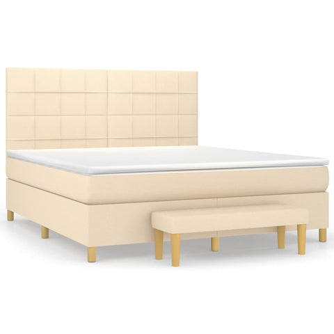 vidaXL Boxspringbett mit Matratze Creme 160x200 cm Stoff