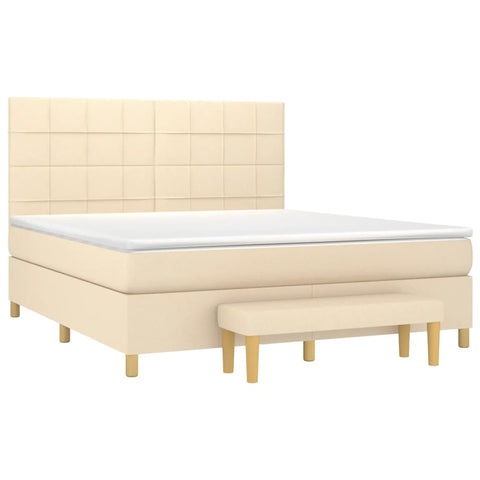 vidaXL Boxspringbett mit Matratze Creme 160x200 cm Stoff