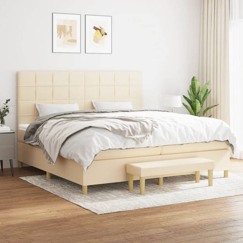 vidaXL Boxspringbett mit Matratze Creme 200x200 cm Stoff