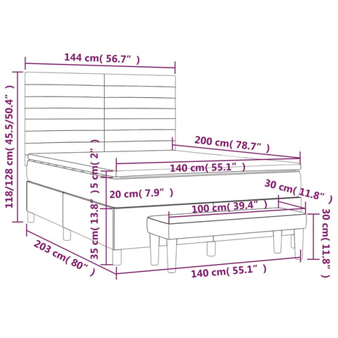 vidaXL Boxspringbett mit Matratze Blau 140x200 cm Stoff