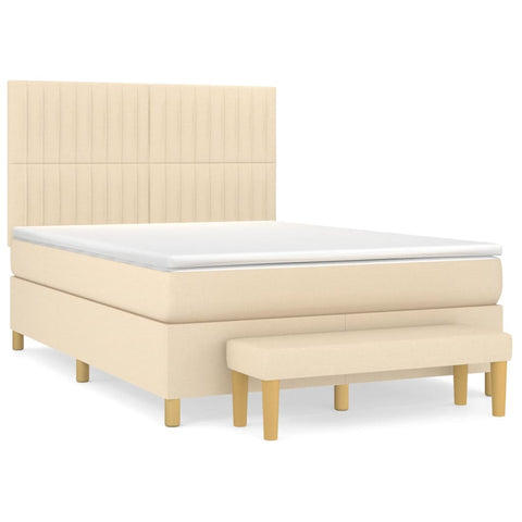 vidaXL Boxspringbett mit Matratze Creme 140x190 cm Stoff