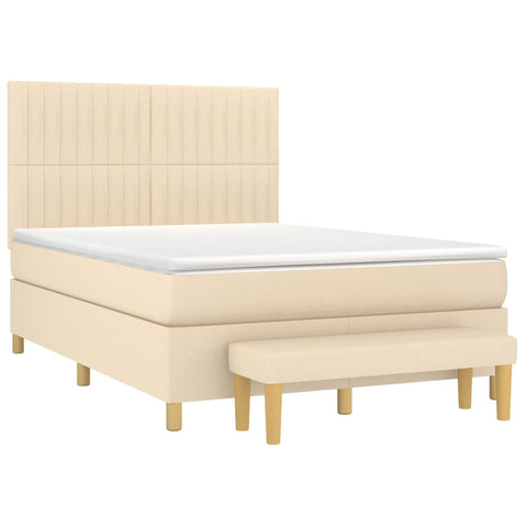 vidaXL Boxspringbett mit Matratze Creme 140x190 cm Stoff