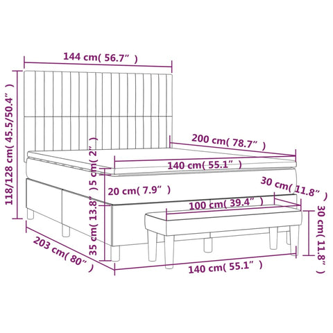 vidaXL Boxspringbett mit Matratze Creme 140x200 cm Stoff