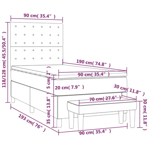 vidaXL Boxspringbett mit Matratze Cappuccino-Braun 90x190cm Kunstleder