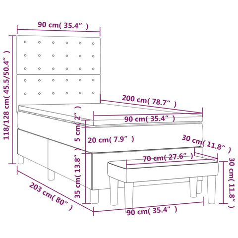 vidaXL Boxspringbett mit Matratze Cappuccino-Braun 90x200cm Kunstleder