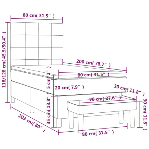 vidaXL Boxspringbett mit Matratze Schwarz 80x200 cm Samt