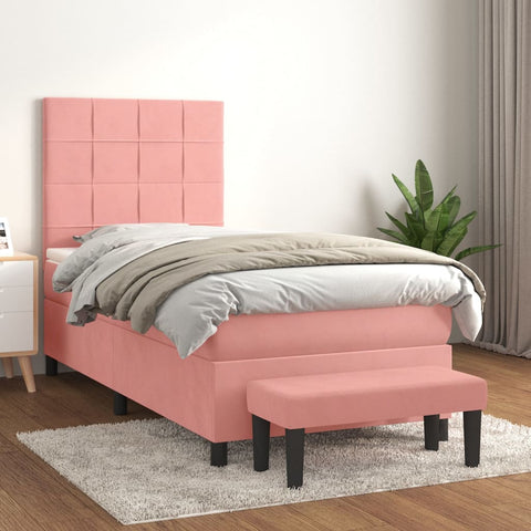 vidaXL Boxspringbett mit Matratze Rosa 100x200 cm Samt