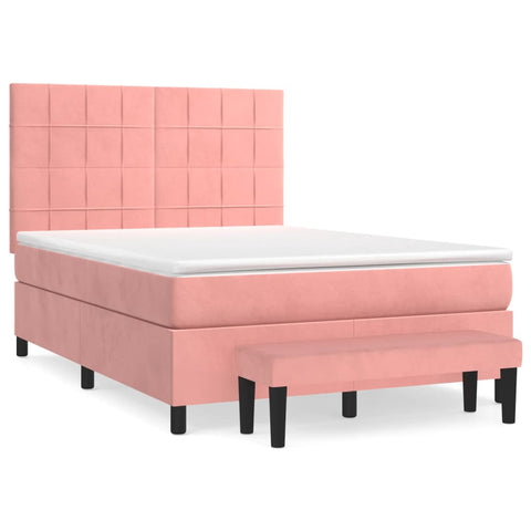 vidaXL Boxspringbett mit Matratze Rosa 140x190 cm Samt