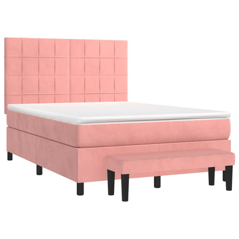 vidaXL Boxspringbett mit Matratze Rosa 140x190 cm Samt