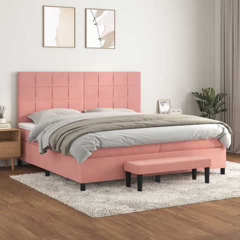 vidaXL Boxspringbett mit Matratze Rosa 200x200 cm Samt