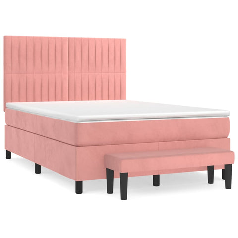 vidaXL Boxspringbett mit Matratze Rosa 140x200 cm Samt