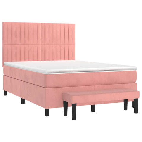 vidaXL Boxspringbett mit Matratze Rosa 140x200 cm Samt