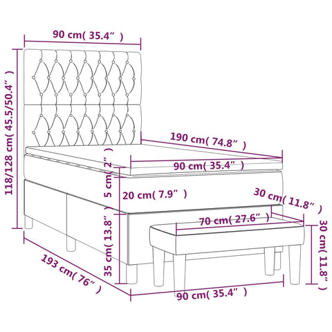 vidaXL Boxspringbett mit Matratze Rosa 90x190 cm Samt