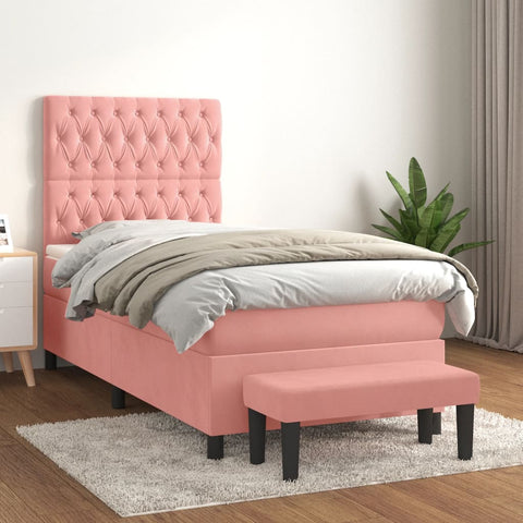 vidaXL Boxspringbett mit Matratze Rosa 90x190 cm Samt