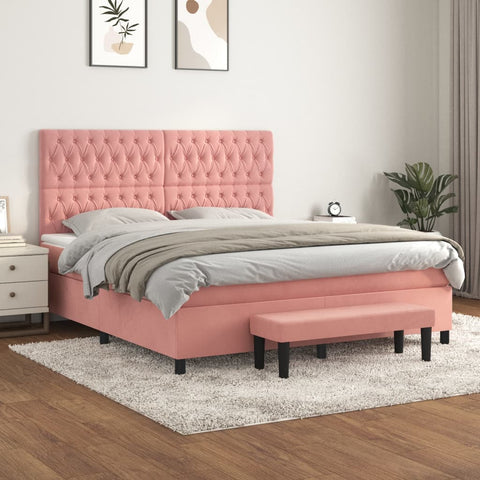 vidaXL Boxspringbett mit Matratze Rosa 180x200 cm Samt