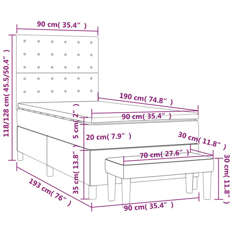 vidaXL Boxspringbett mit Matratze Dunkelblau 90x190 cm Samt