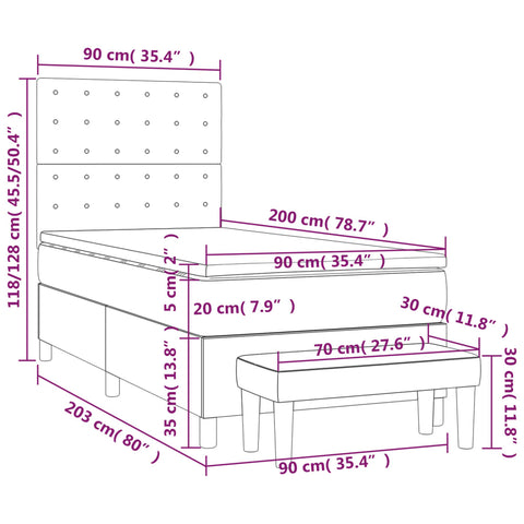 vidaXL Boxspringbett mit Matratze Dunkelblau 90x200 cm Samt