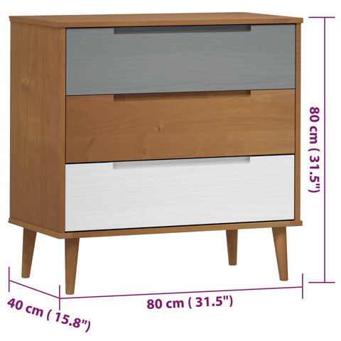 vidaXL Schubladenschrank MOLDE Braun 80x40x80 cm Massivholz Kiefer