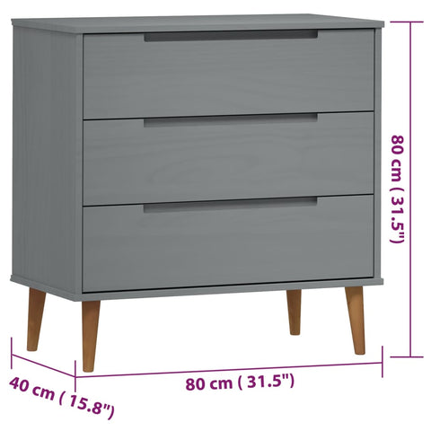 vidaXL Schubladenschrank MOLDE Grau 80x40x80 cm Massivholz Kiefer