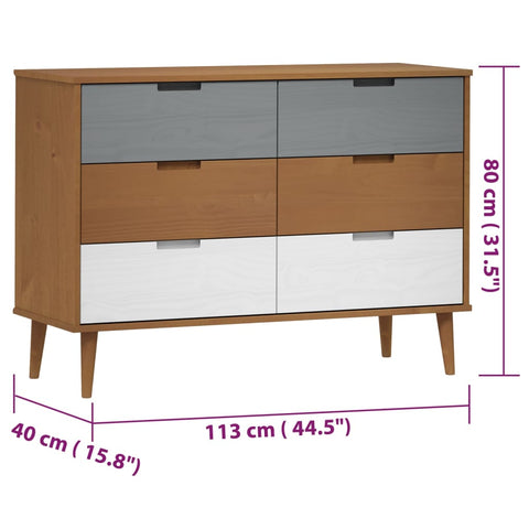 vidaXL Schubladenschrank MOLDE Braun 113x40x80 cm Massivholz Kiefer