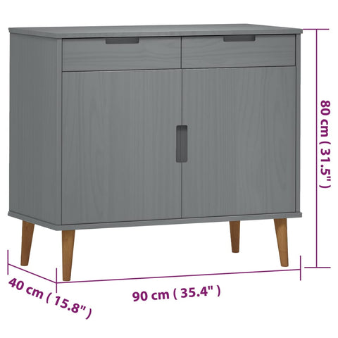 Sideboard MOLDE Grau 90x40x80 cm Massivholz Kiefer