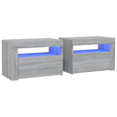 vidaXL Nachttische 2 Stk. mit LEDs Grau Sonoma 60x35x40 cm