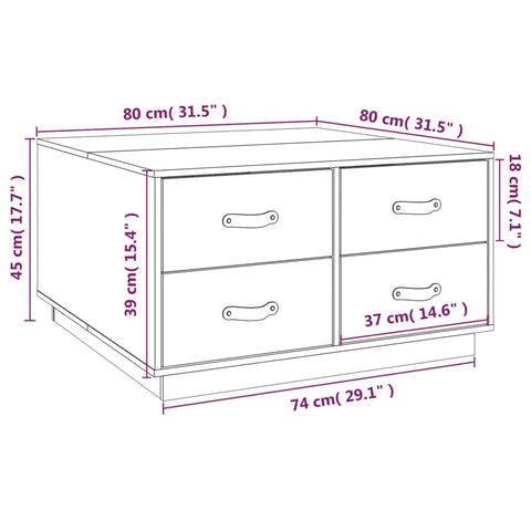 vidaXL Couchtisch 80x80x45 cm Massivholz Kiefer