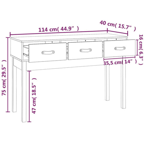 vidaXL Konsolentisch Grau 114x40x75 cm Massivholz Kiefer