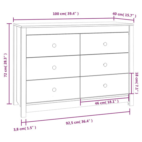 Beistellschrank 100x40x72 cm Massivholz Kiefer