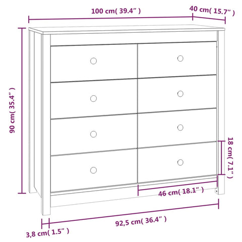 vidaXL Beistellschrank 100x40x90 cm Massivholz Kiefer