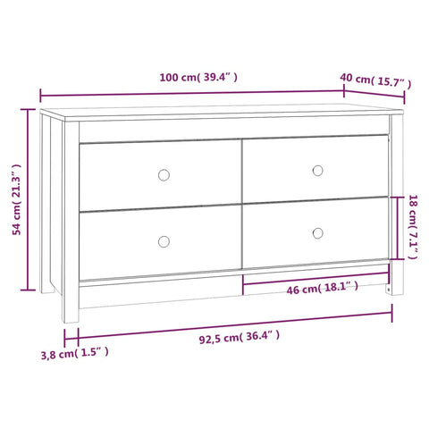 vidaXL Beistellschrank 100x40x54 cm Massivholz Kiefer