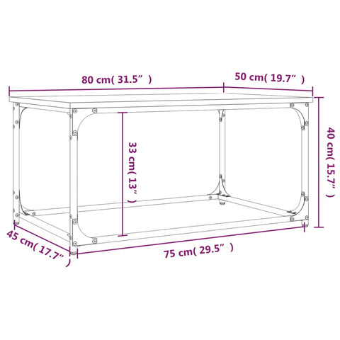 vidaXL Couchtisch Braun Eichen-Optik 80x50x40 cm Holzwerkstoff Eisen