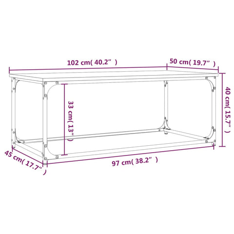 vidaXL Couchtisch Braun Eichen-Optik 102x50x40 cm Holzwerkstoff Eisen