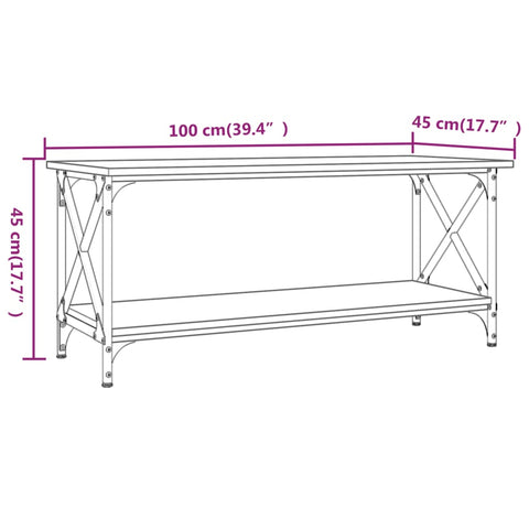 vidaXL Couchtisch Grau Sonoma 100x45x45 cm Holzwerkstoff und Eisen