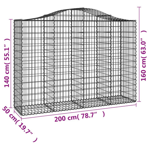 Gabionen mit Hochbogen 50Stk. 200x50x140/160cm Verzinktes Eisen