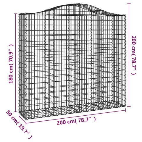 Gabionen mit Hochbogen 25Stk. 200x50x180/200cm Verzinktes Eisen