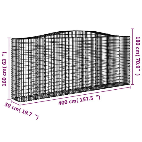 Gabionen mit Hochbogen 20 Stk 400x50x160/180cm Verzinktes Eisen