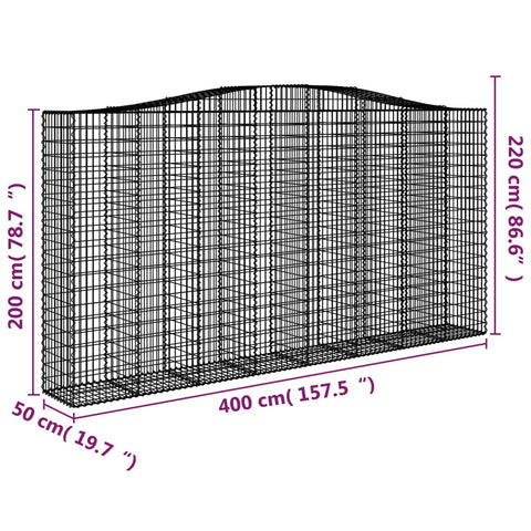 Gabionen mit Hochbogen 8 Stk. 400x50x200/220cm Verzinktes Eisen