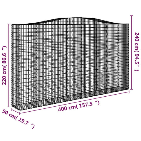 Gabionen mit Hochbogen 9 Stk. 400x50x220/240cm Verzinktes Eisen